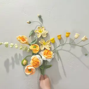 Handmade Crochet Bouquet calla lily, lily of the valley, poppy, yellow roses, Mars lily, wrapping included