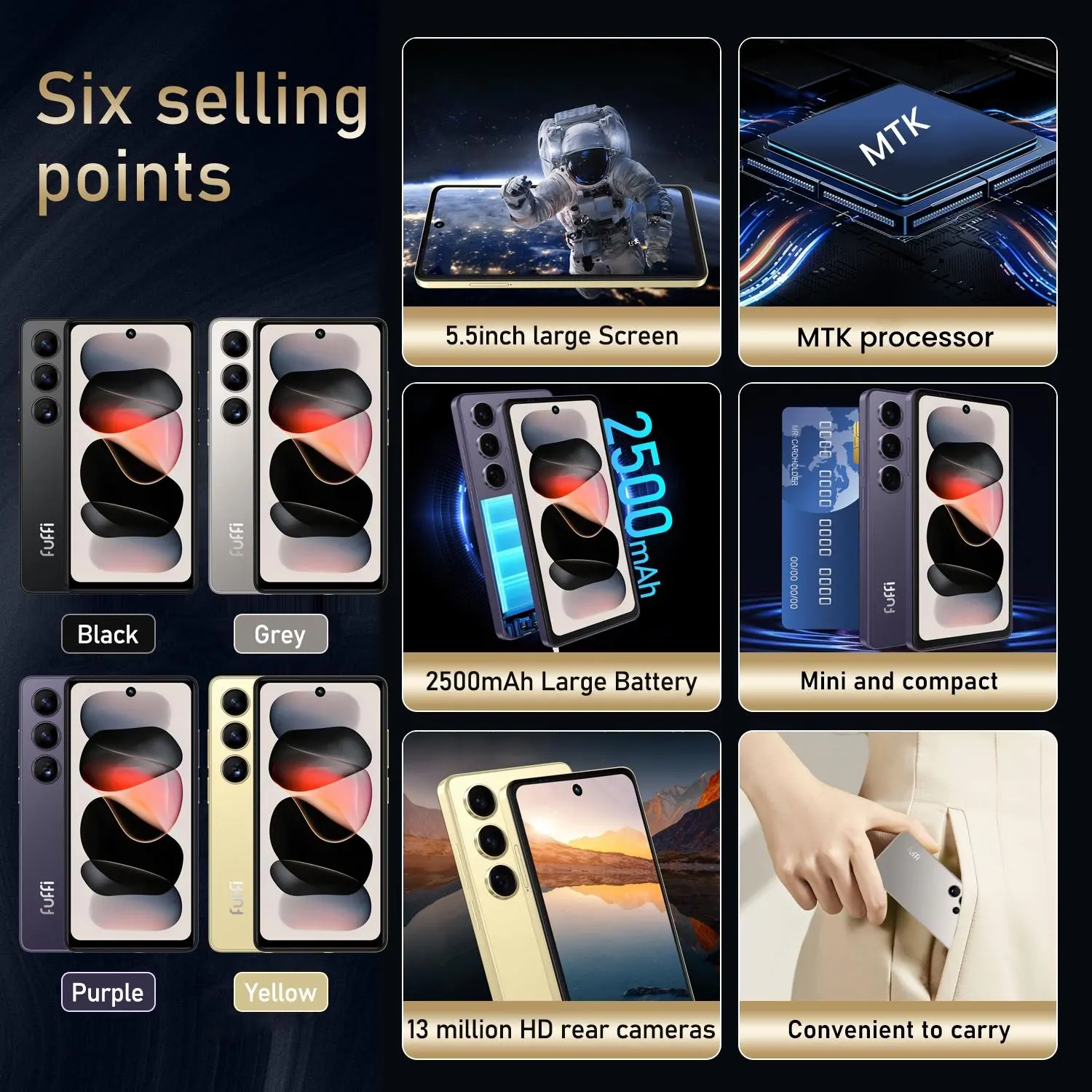 FUFFi-Android Phone, 5.5 Inch Display, 4+64GB ROM/32GB ROM, Dual