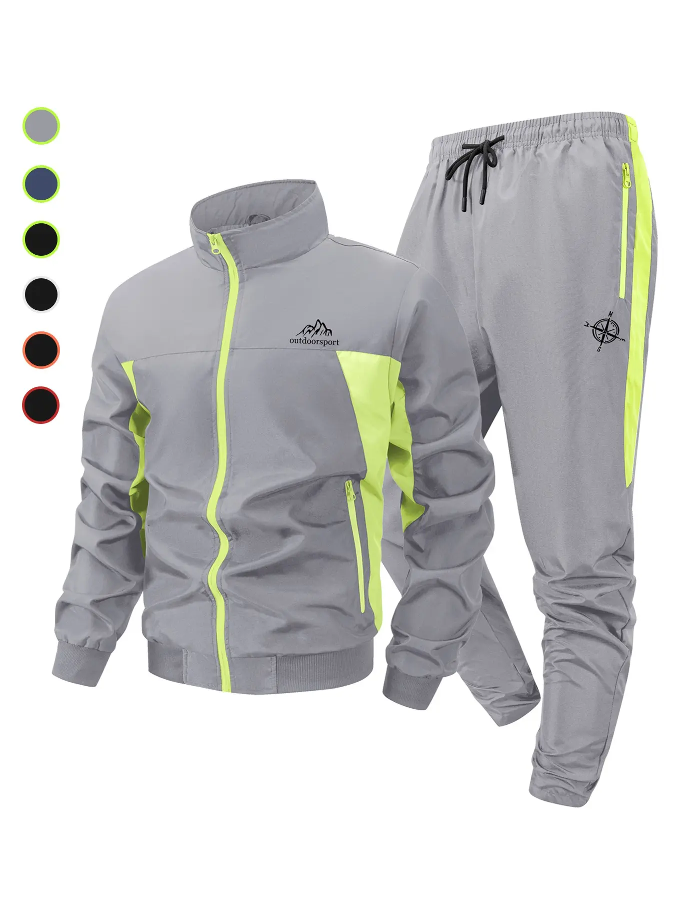 Men's Colorblock Mountain Graphic Tracksuit, Quick-Dry Breathable Windproof Zip-Up Jacket & Elastic-Waist Pants with Zipper Pockets, Spring & Fall Activewear Set, Athletic Clothing Set, Outdoor Athletic Sportswear