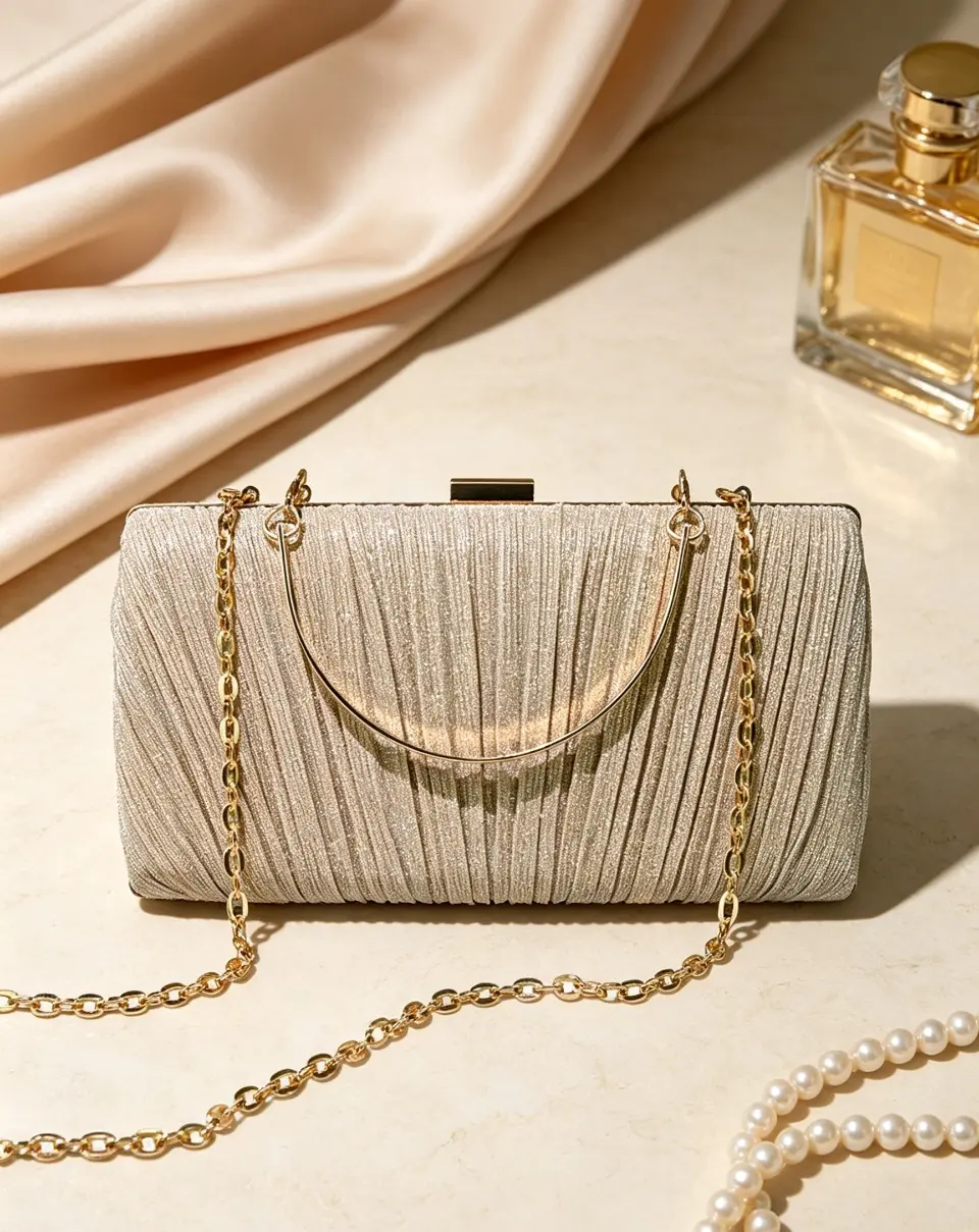 Elegant Formal Pleated Clutch - Convertible Handbag-Crossbody Bag for Evening Banquet Events