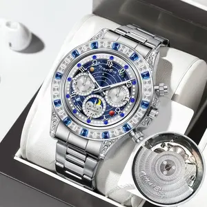 TINAIBIN Automatic Skeleton Men's Watch Stainless Steel Mechanical Flywheel Luxury Luminous Waterproof Dress Watch
