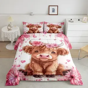Feelyou Cute Highland Cow Pattern Duvet Set - Breathable Soft Blanket, Western Farmhouse Style, Bedroom Decor Ideas for Teens & Adults