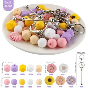Silicone Beads Kit, 45pcs/bag Silicone Beads & Keychain & Other Accessories, DIY Beading Making Kit for DIY Pen, Bag, Phone Pendant DIY Mix Beads, Bead Assortment, Beads Set