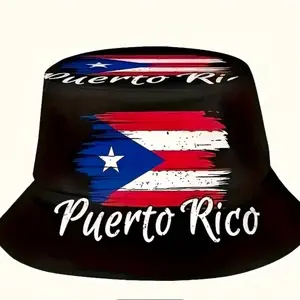 Puerto Rico Flag Design Bucket Hat - Polyester, Breathable, Inelastic, Suitable for Spring & Fall Outdoor Activities