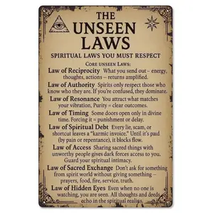 The Unseen Laws Spiritual Laws You Must Respect 8x12 Inch Aluminum Metal Sign - Mystical Wall Decor for Meditation Room, Yoga Studio, Altar - Retro Tin Sign Gift for Spiritual Seekers & New Age Enthusiasts