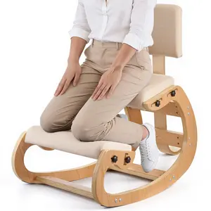 【DealsForYouDays】VEVOR Ergonomic Kneeling Chair, Posture Aid Wooden Frame Chair with Adjustable Thick Foam Cushions, Backrest & Height, Neck & Back Pain Relief for Home, Office, Cushioned Kneeling Chairs, Heavy-Duty Kneeling Chairs