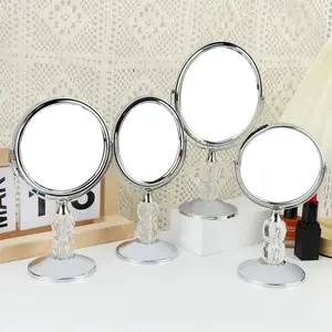 1pc Desktop Crystal Handle Magnifying Makeup Mirror, Stainless Steel Rotatable Vanity Mirror For Office & Bedroom,Vertical Type Desktop Cosmetic Mirror Professional Vanity Mirrors 360 Rotate Magnifier