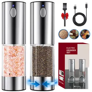 Rechargeable salt and pepper grinder,[Set of 2] Rechargeable Electric Salt and Pepper Grinder Set - One-Hand Operation, Adjustable Coarseness, LED Light, Modern Kitchen Gadget & BBQ Essential