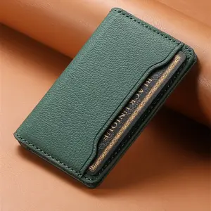 Casespace Litchi patterned PU Leather credit card magnetic elastic wallet with magnetic accessories ID card clip wallet