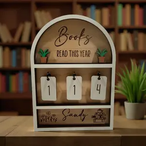 Personalized Books Read Tracker - Custom Wooden Bookshelf Decor & Book Counter, Gift for Book Lovers, Reader Gifts, BookTok Aesthetic Bookends (Custom Name)