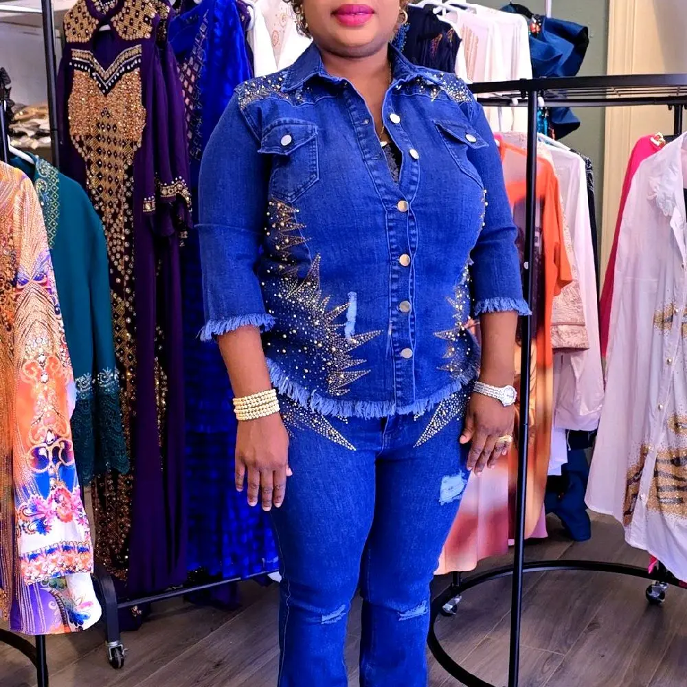 2 Jean's Set High Quality for Women - Blue Denim Shirt with Matching Jeans Set