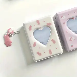 Cute Love Heart Hollow Instax Album Kawaii Rabbit Mini Photo Album 3 Inch Kpop Card Binder Name Card Photocard Holder 40 Pockets, Scrapbook Photo Album, White