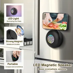 Mini LED Magnetic Wireless Speaker – Portable Magnetic Bluetooth Speaker with 400mAh Battery & Type-C Charging, Sticks to Fridge, Metal Surfaces, Ideal for Bathroom, Office, Gym – Compatible with Smartphones & Tablets