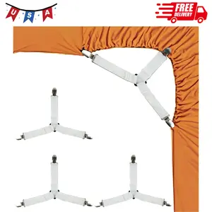 4PCS Bed Sheet Straps with Metal Clips  (White)
