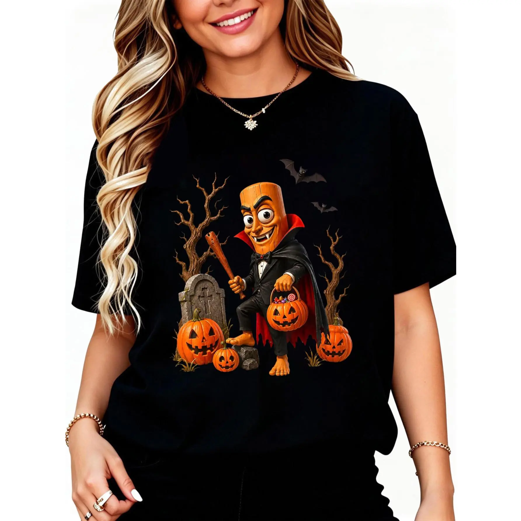 Tung Tung Tung Sahur Halloween Vampire Costume T-Shirt Unisex Cotton Clothing Streetwear