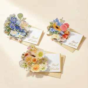 3 Pack Forever Paper Flower Pop Up Cards, 3D Floral Bouquet Greeting Cards with Envelopes for Her, Mom, Wife - Unique Gift for Birthday, Anniversary, Valentine's Day