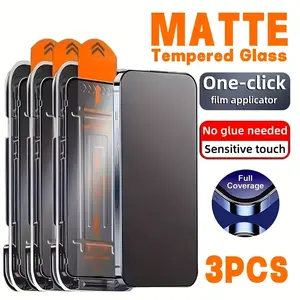 3 Pcs Matte One-Click Installation Tempered Glass Screen Protector for Cellphone, iPhone 17 16 Pro Max 16e 15 14 11 Pro Max Plus XR X XS MAX 12 13 Mini, 9H Hardness, Full Coverage Display Guard, Free of Bubbles, Scratch Resistant Accessories