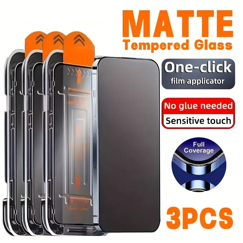 3 Pcs Matte One-Click Installation Tempered Glass Screen Protector, Phone Screen Protectors, for Cellphone, Smartphone, iPhone 17 16 Pro Max XR X XS MAX, 9H Hardness, Full Coverage, Free of Bubbles, Scratch Resistant, Protective Accessories