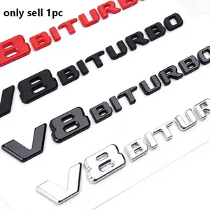 1pc ABS Sticker Badge, Modified Letter Car Logo, Twin Turbocharger, Twin Turbo Design - Rear Tail Logo - Fender Side Label Car Sticker - 3D Letters Emblem V8 BITURBO for Car Styling Side Fender Logo Sticker Chrome Silver Matte Black