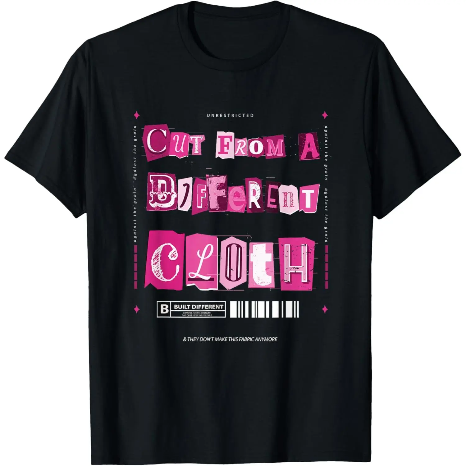 Men's Graphic T-Shirt in Pink, "Cut From A Different Cloth" Print, Modern Fit Short Sleeve Tee in a Lightweight Breathable Cotton Blend, Prints, Day, Shortsleeve, Original, Tops, Round Neck, Everyday, Streetwear, Smooth