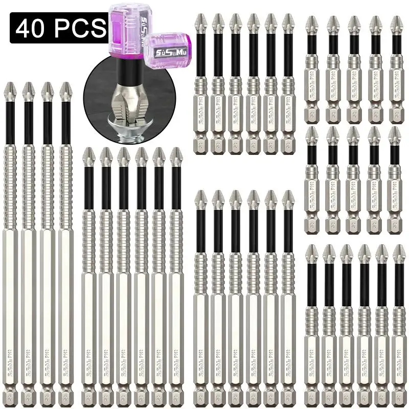 SuSuMu PH2 1/4 Inch Hex Shank Screwdriver Bit Set, Magnetic Screwdriver Bit Set, Power Tool Accessories for Home Building Electronic Mechanical Repair