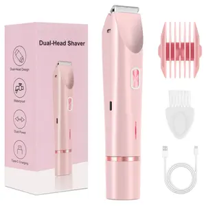 Women's Bikini Trimmer and Shaver Set - 2-in-1 Wet/Dry Electric Body Hair Trimmer for Face, Lips, Eyebrows, Pubic, Underarms, Legs, Cordless Waterproof Bikini Shaver