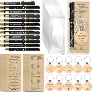 Feifeiya 20 Sets Christian Gift for Father's Day Religious Church Gift for Men and Women Bible Verse Pens Inspirational Bookmarks and Wooden Keychains for First Communion Sunday(Black,Classic)