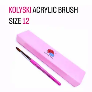 100% KOLINSKY ACRYLIC NAIL BRUSH SIZE 12-PINK WOOD HANDLE ACETONE & MONOMER PROOF  BY **LADYBUGNPRODUCTS** PERFECT FOR FLAWLESS APPLICATION.