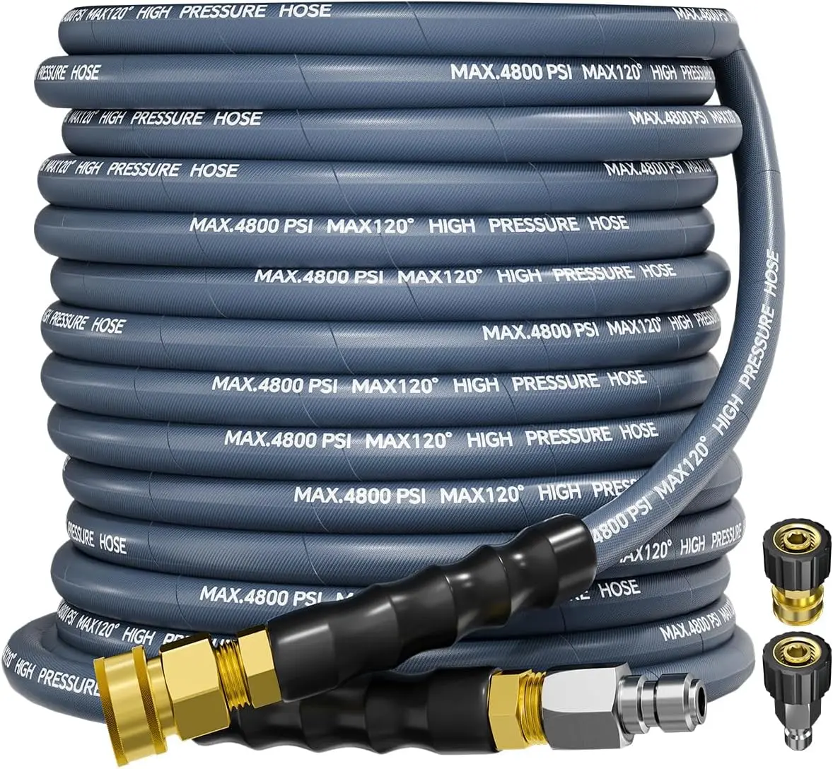 POHIR 4800PSI Pressure Washer Hose, 3/8"*50FT Steel Wire Braided Kink Free Leak Proof, Swivel Quick Connect, M22 14mm Adapter, Water Hose Nozzle Compatible, 248°F Max Cold/Hot Use, Flexible Metal Hose, Kink Free Hose
