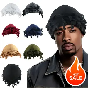 Halo Turban for Men & Women - Satin Lined Durag Head Wrap, Pre-Tied Skull Cap with Tassels, Vintage Twist Beanie for Braids & Styles