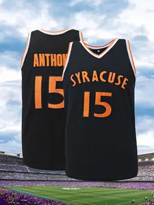 Men's #15 Loose-Fit Figure Embroidered Basketball Throwback Jersey, Casual All-Season Wear,  Knit Fabric, Ideal for Outdoor Sports & Daily Use, Stylish Jersey