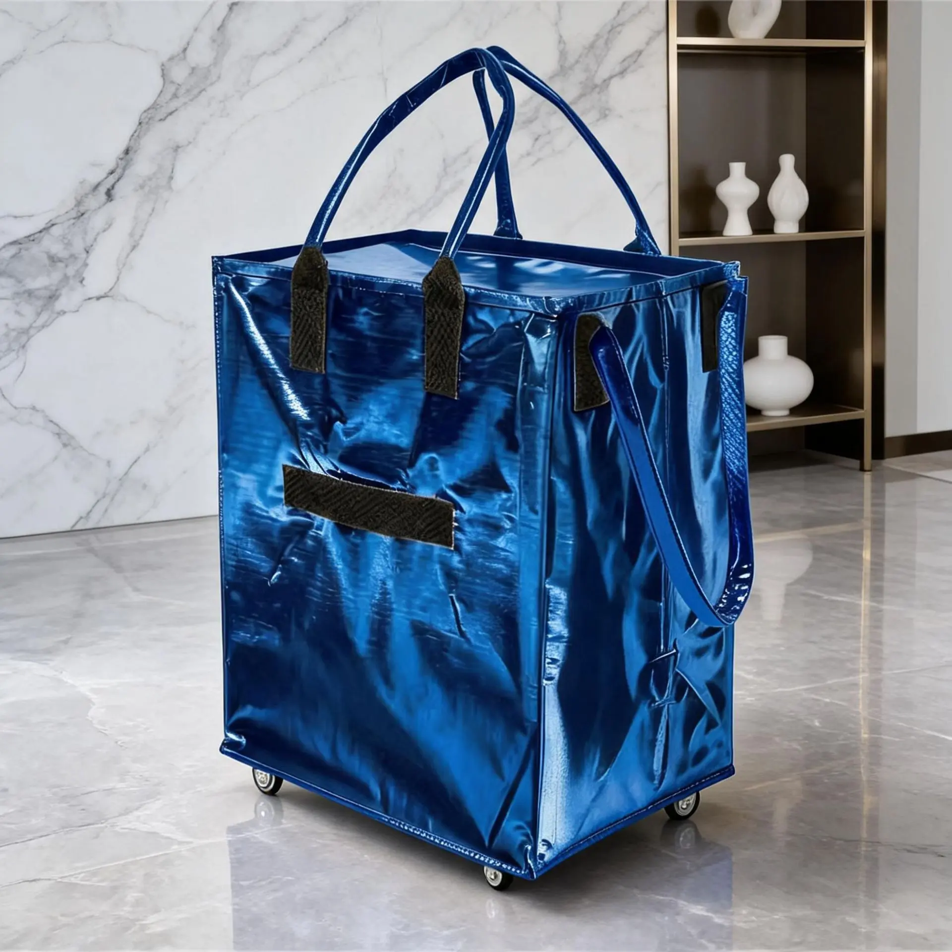 Collapsible Rolling Shopping Bag with Wheels, Removable Base Lightweight Tote Bag for Groceries Travel Laundry Moving