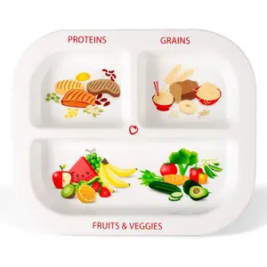 MyPlate Portion Control Plate - 3 Divided Sections for Proteins, Grains & Fruit+Veggies - Dishwasher & Microwave Safe Sectioned Plates for  Education (1 Pack)