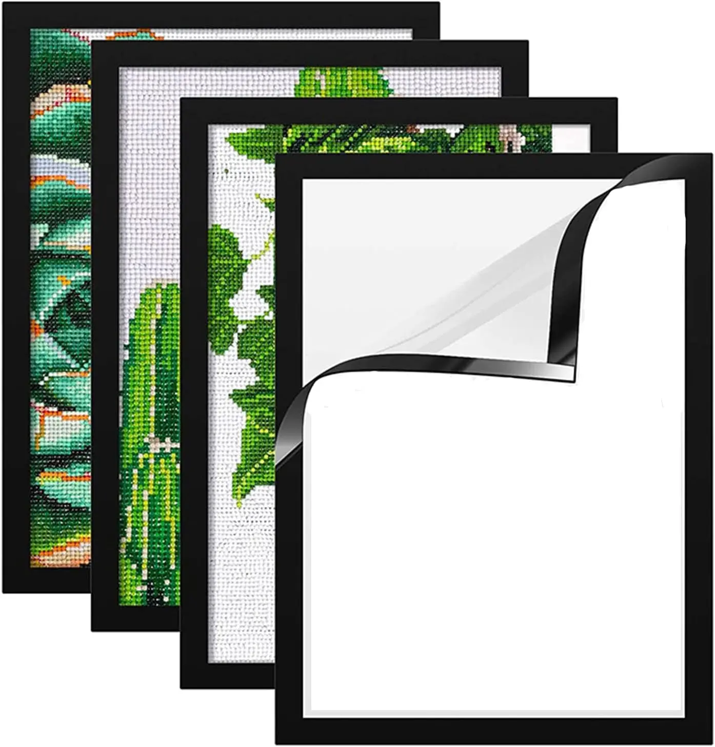 4-Pieces PVC Magnetic Photo Frames - 12x16in/30x40cm Self-Adhesive Hand Tools for Decorative Multiple High Transparency Diamond Art Protection, Home Use