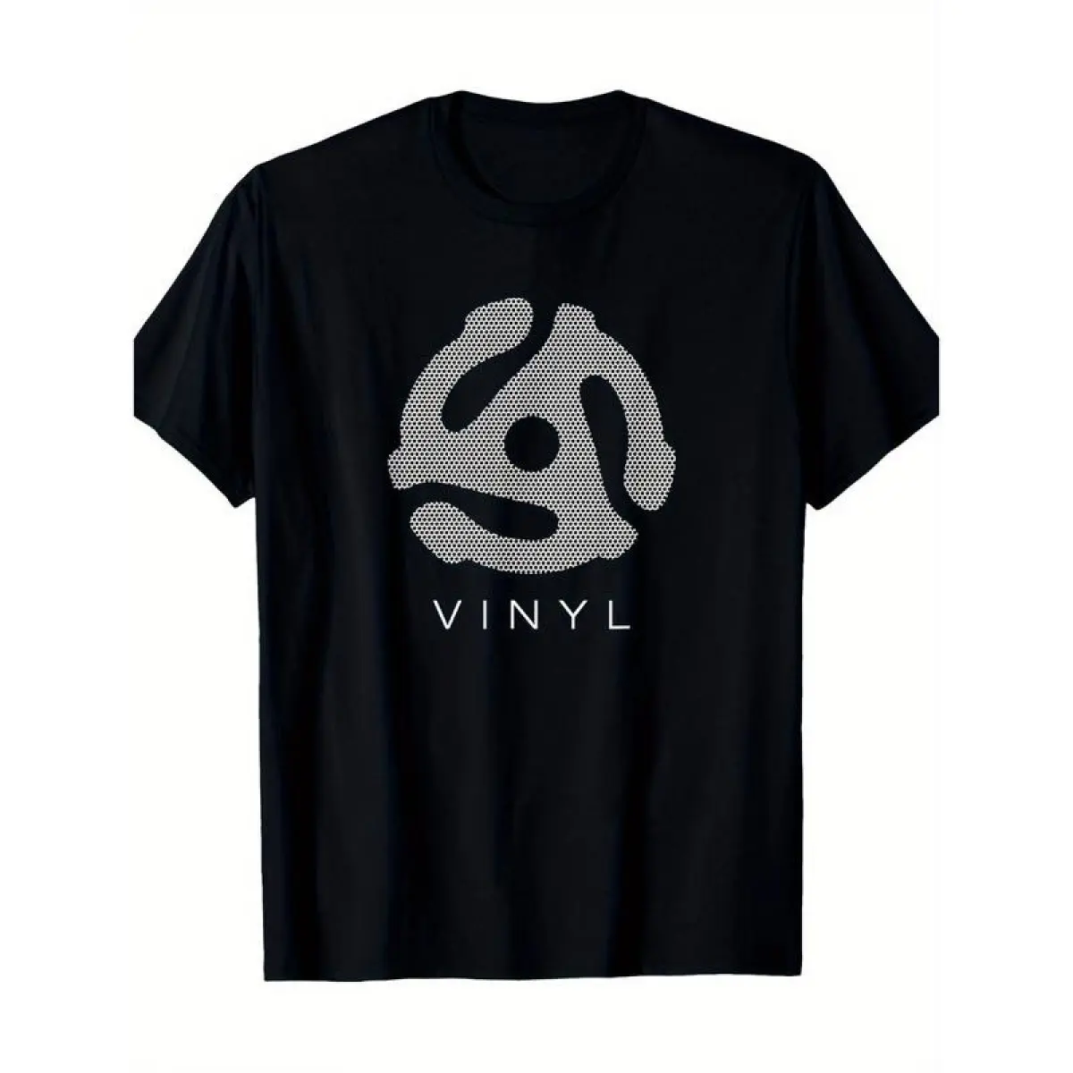 [Vinyl Record T-Shirt] Unisex 100% Cotton Vinyl Record Player Graphic T-Shirt |         Machine Washable, Black Tee With White Abstract Design, Perfect Gift For Men, Women, Mom, Dad & Friends Fitted Crewneck