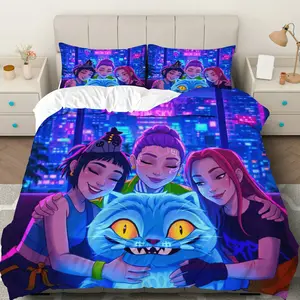 3PCS Duvet Cover Set, 1 Duvet+2 Pillowcases(Without filler),  Cat Friends Cityscape theme, Halloween bedding set, Urban Nightlife Suitable for decoration bedroom dormitory apartment studio, Bed Sets