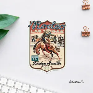 Vintage Rodeo Sticker, Las Vegas Cowboy Decal, Western Horse Rider Art, Retro Rodeo Poster Style