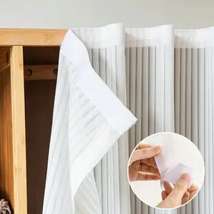 1pc Magic Tape No-Drill Sheer Curtain Vertical Stripe Texture UV Protection Privacy Closet Cover Living Room Balcony Window Universal