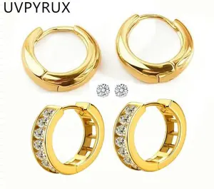 3 Pairs/set, 18K Golden Plated Small Hoop Earrings for Women,Gold Huggie Earrings Set for Women Men