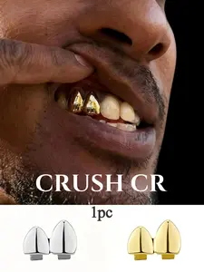 CRUSH CR 1pc 18K Gold Plated Double Bold Vampire Fang Tooth Cap Grillz Teeth Cover, Dental Accessory, for Men Women, Polished Finish, Hypoallergenic Removable Grillz, Hip Hop Concerts, Music Festivals, Club Nights Urban Street Style