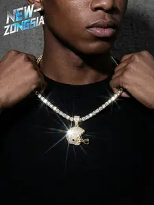 Ice Flash Fashion Rugby Helmet Pendant Tennis Chain Hip Hop Unique Charm Necklace Party Gift Jewelry Unisex