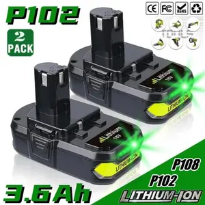3.6Ah 2Packs P102 18 Volt Lithium-ion Replacement for Ryobi 18V Battery Compatible with Ryobi Battery P104 P105 P108 P189 P190 PBP006 PBP2005 Cordless Tools