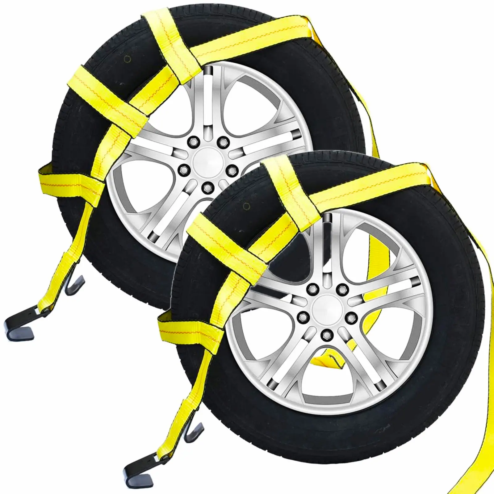 2-Pack Car Tow Dolly Basket Straps with Flat Hooks, Bright Yellow, 10,000 lbs Total Capacity, 3,333 lbs Per Strap, Fits 14"-17" Tires, Truck Accessories, Car Accessories, Ideal for Vehicle Hauling
