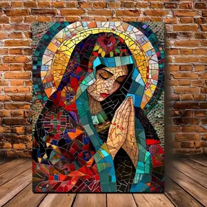 1PC, Colored Glass Style Portrait of the Virgin Mary, 5D Diamond Pattern Design, Frameless, Includes Toolkit, Diamond Art Tools, Diamond Art Embroidery Kit, Suitable for Home Decoration, Handmade Leisure and Stress-Relief Gift