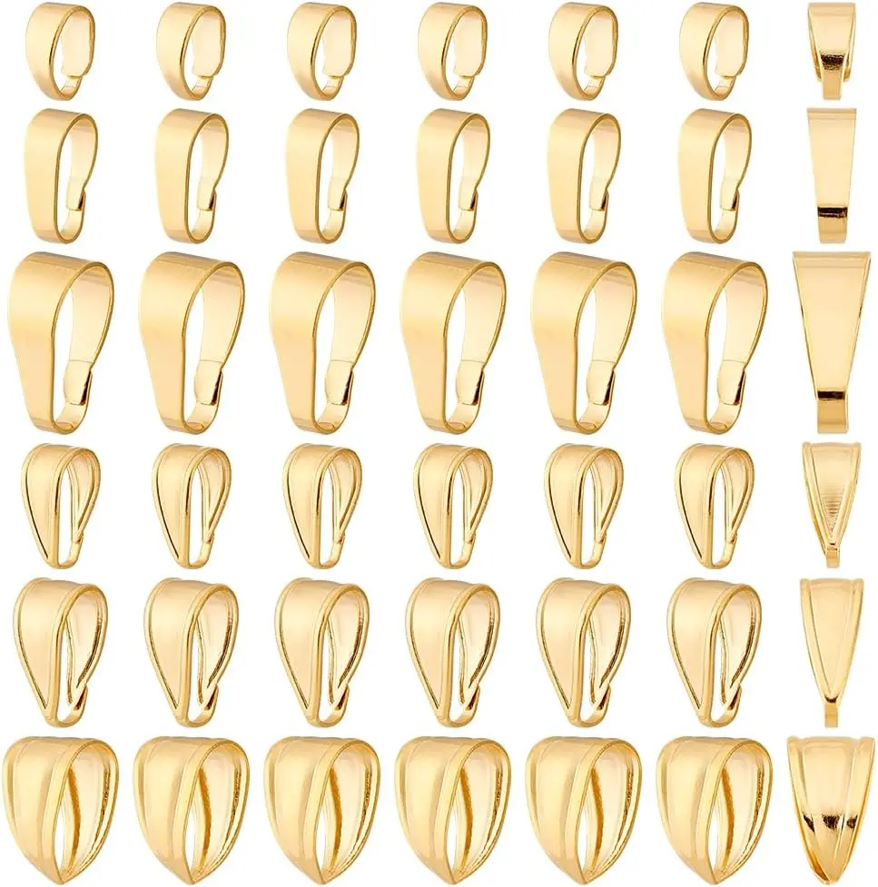 60pcs 24K Gold Plated Pendant Clasp Connectors, 6 Styles Golden Pinch Bails Brass Necklace Charm Clasp Jewelry Clasps Snap on Bails Pendant Bails for Jewelry DIY Craft Making