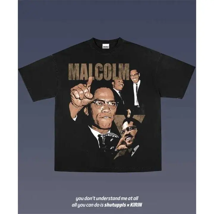 Men's Malcolm X Graphic Print T-Shirt - Soft Cotton Crew Neck Tops, Unisex Short-Sleeve, Comfortable Relaxed Fit, All Seasons, Made in USA, Seamless, Do Not Bleach