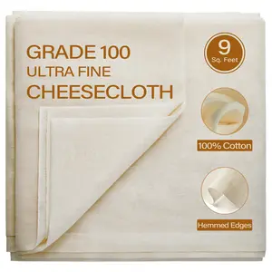 Cheesecloth, 9 Square Feet Grade 100 Cheese Cloths for Straining Reusable, Washable, Lint Free and Ultra Fine Mesh Unbleached Pure Cotton Cheese Cloths for Cooking with Hemmed 2 Edges