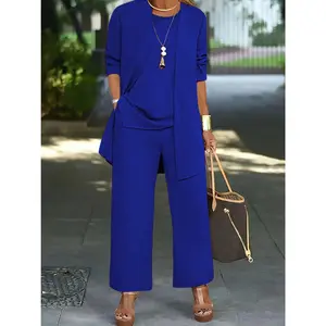 Plus Plus Size Casual Solid Color Three-Piece Suit, Cardigan Top + round Vest + Pants Suit, Women's plus Size Clothing