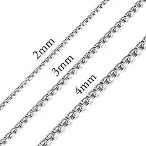 Hermah 2/3/4mm Silver Color Stainless Steel Round Box Chain Necklace Choker 16-30inches for Female Male Jewelry Gift necklace