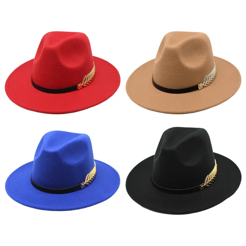 OIDEA Mens Fedora Hat with Gold Fishbone Accent Flat Brim Felt Dress Hat for Men, Retro Style Classic